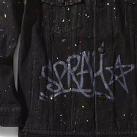 SPRAYGROUND® APPAREL GRAFFITI BUTTON FRONT DENIM JACKET DARK GREY