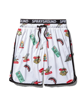 SPRAYGROUND® SWIM PATCH ALL-IN CORTO SWIM TRUNKS (WHITE)