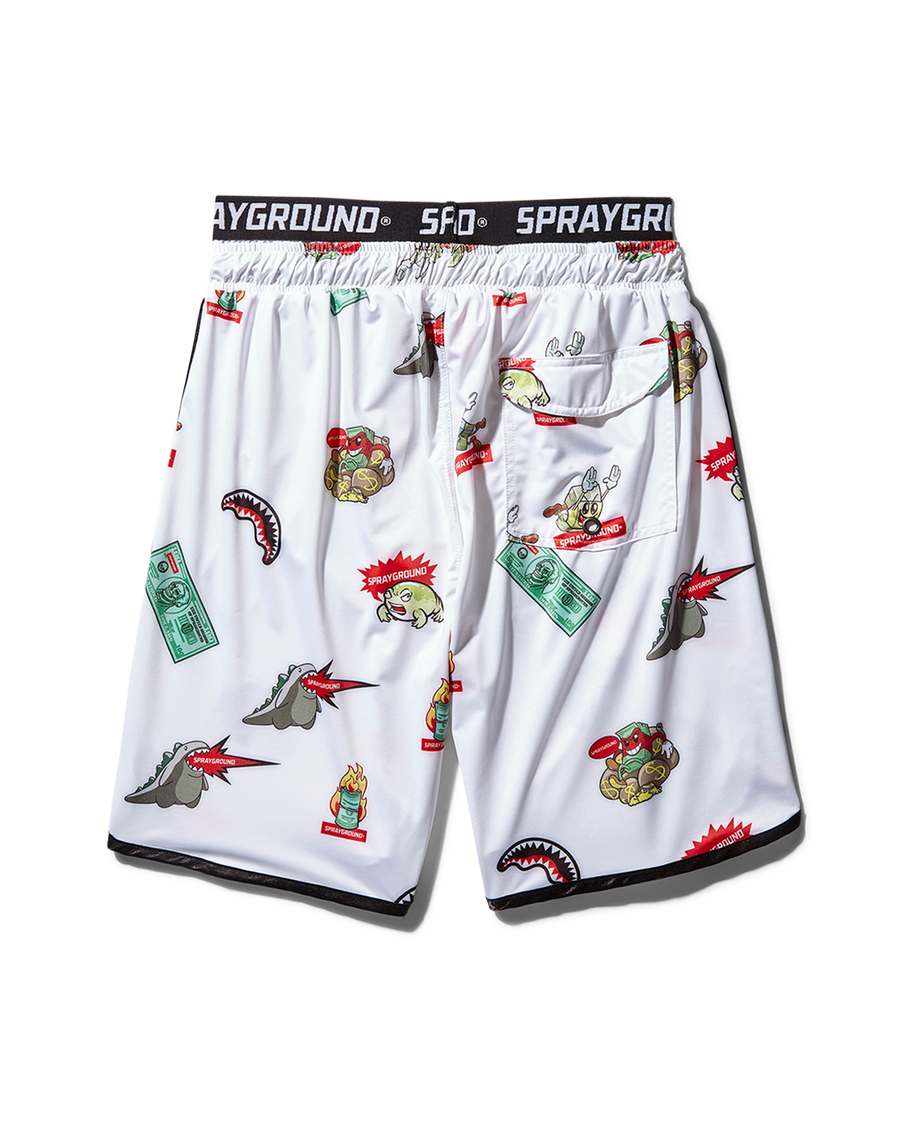 SPRAYGROUND® SWIM PATCH ALL-IN CORTO SWIM TRUNKS (WHITE)