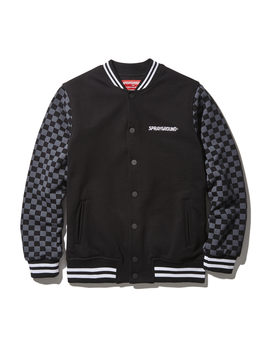 SPRAYGROUND® APPAREL YOUTH CHECKERED GREY VARSITY JACKET