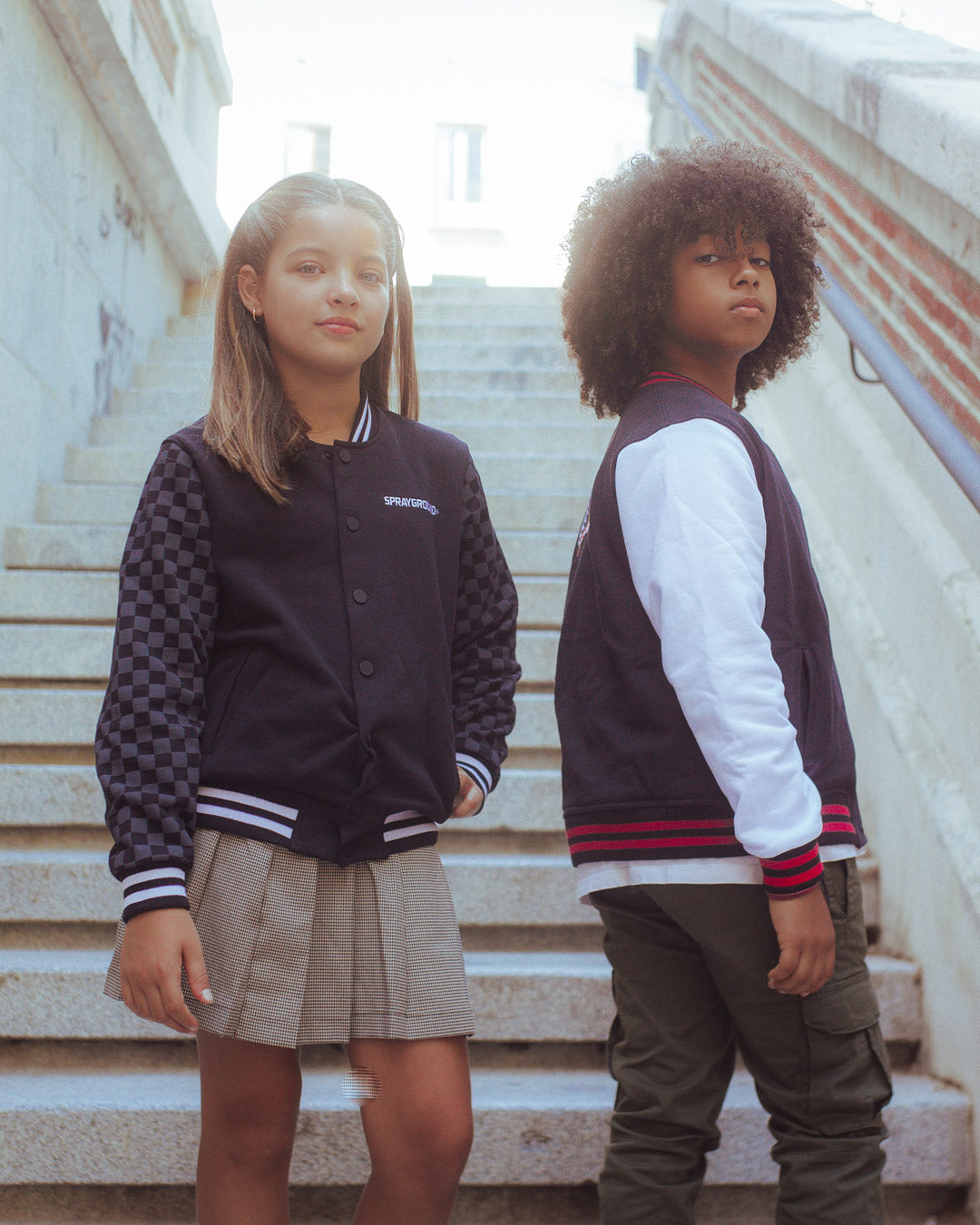 SPRAYGROUND® APPAREL YOUTH CHECKERED GREY VARSITY JACKET