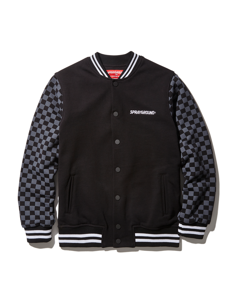 SPRAYGROUND® APPAREL YOUTH CHECKERED GREY VARSITY JACKET