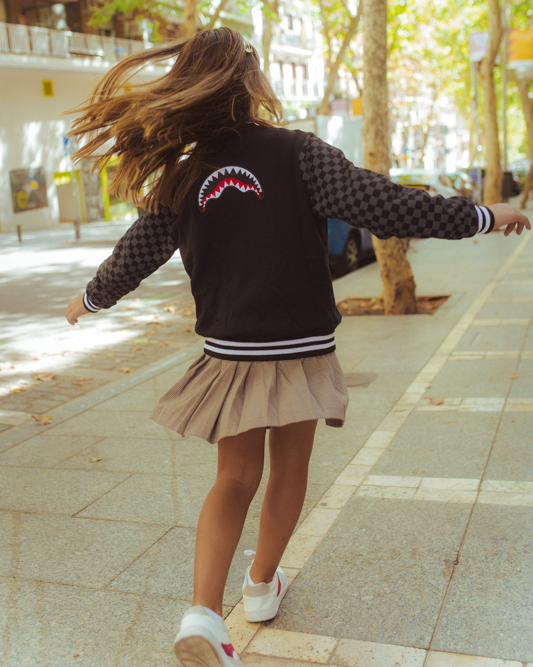 SPRAYGROUND® APPAREL YOUTH CHECKERED GREY VARSITY JACKET