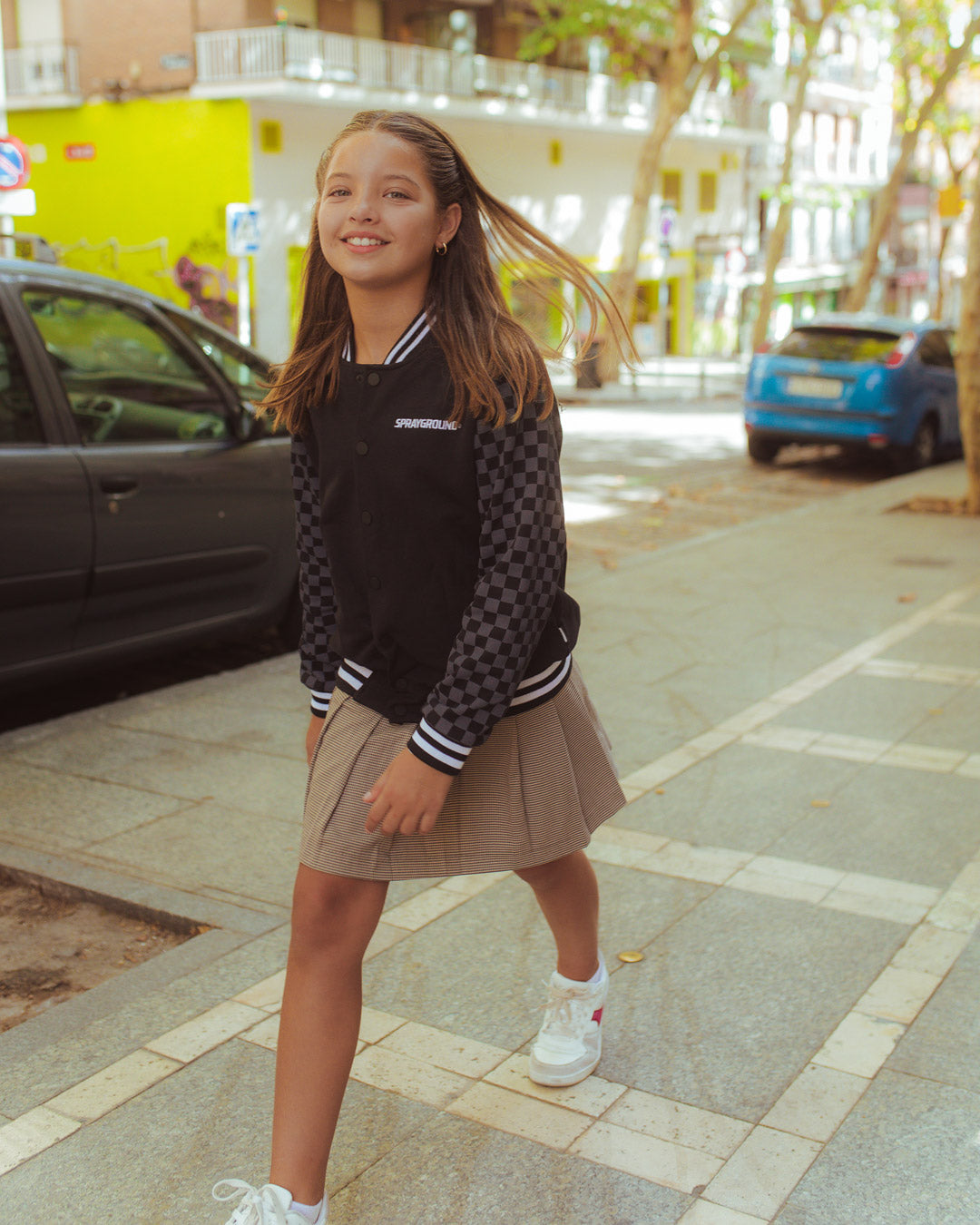 SPRAYGROUND® APPAREL YOUTH CHECKERED GREY VARSITY JACKET