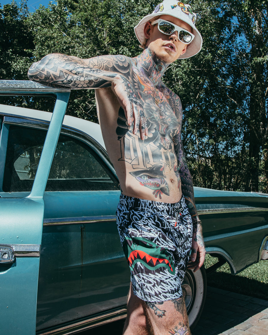 SPRAYGROUND® SWIM SCRIBBLE SHARK SHOTO SWIM TRUNKS