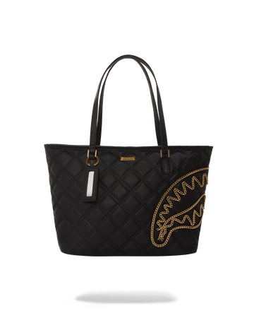 SPRAYGROUND® TOTE NOIR QUILT GOLD CHAIN SHARK TOTE