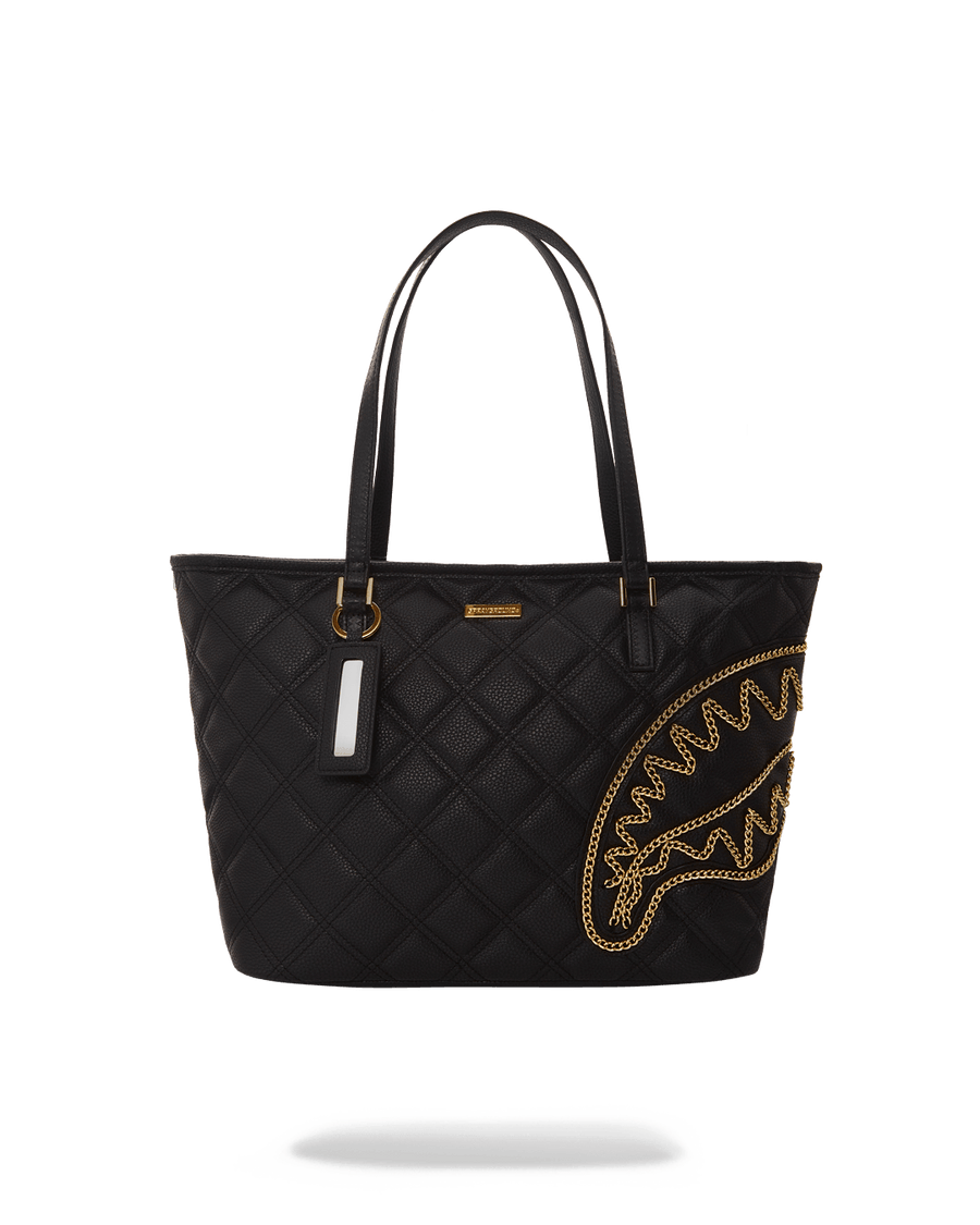 SPRAYGROUND® TOTE NOIR QUILT GOLD CHAIN SHARK TOTE