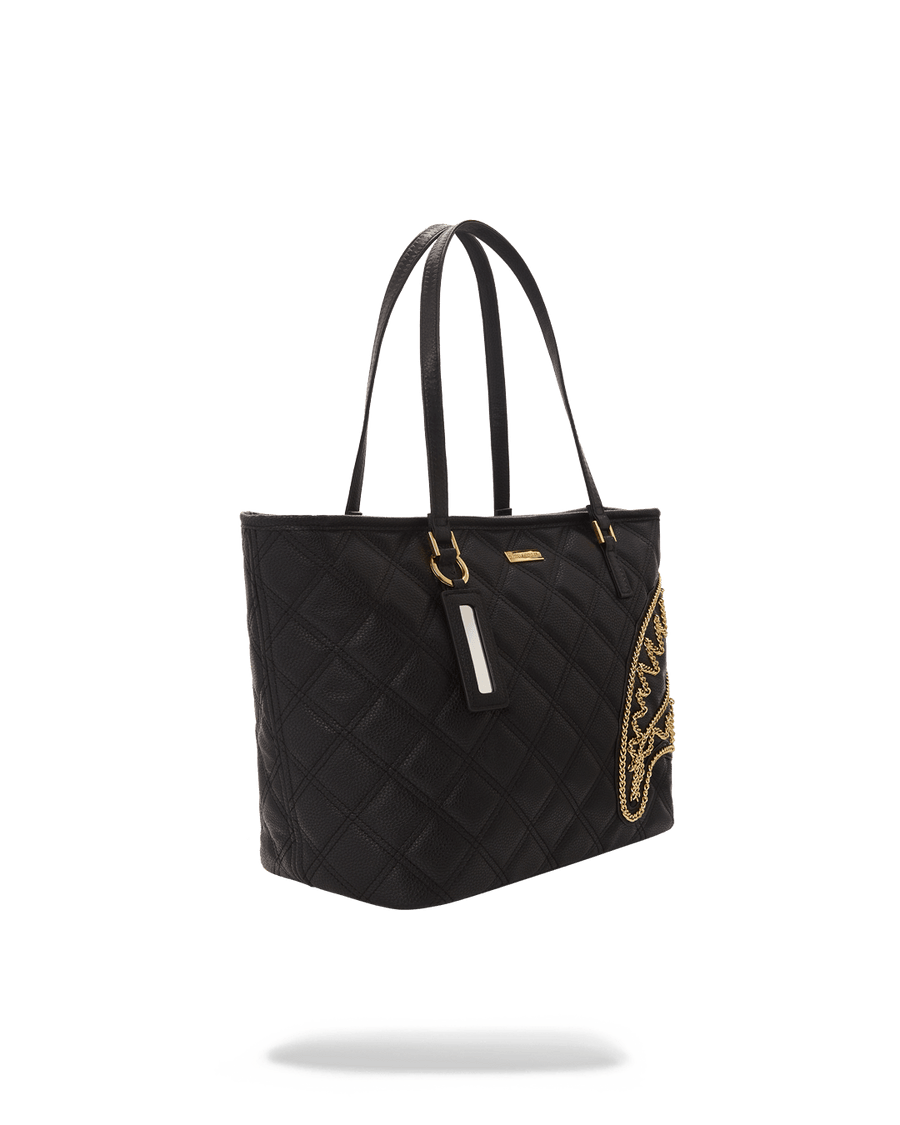 SPRAYGROUND® TOTE NOIR QUILT GOLD CHAIN SHARK TOTE