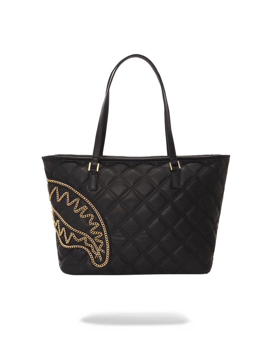 SPRAYGROUND® TOTE NOIR QUILT GOLD CHAIN SHARK TOTE