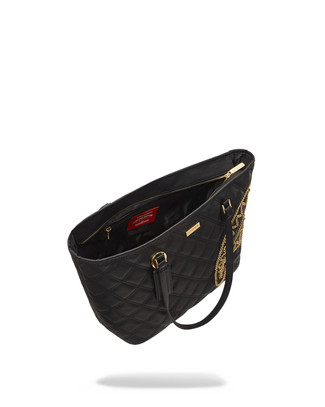 SPRAYGROUND® TOTE NOIR QUILT GOLD CHAIN SHARK TOTE