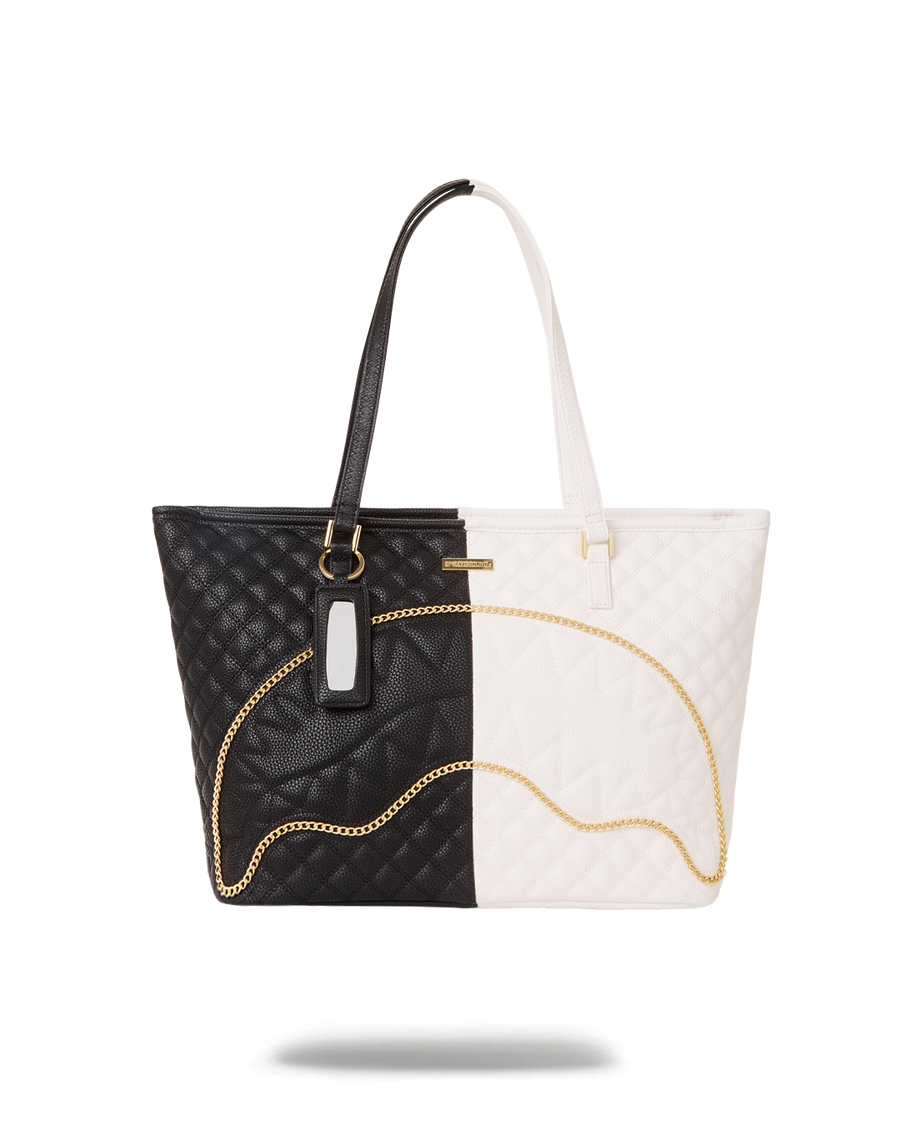 SPRAYGROUND® TOTE LEVELED UP SPLIT QUILT SHARK TOTE