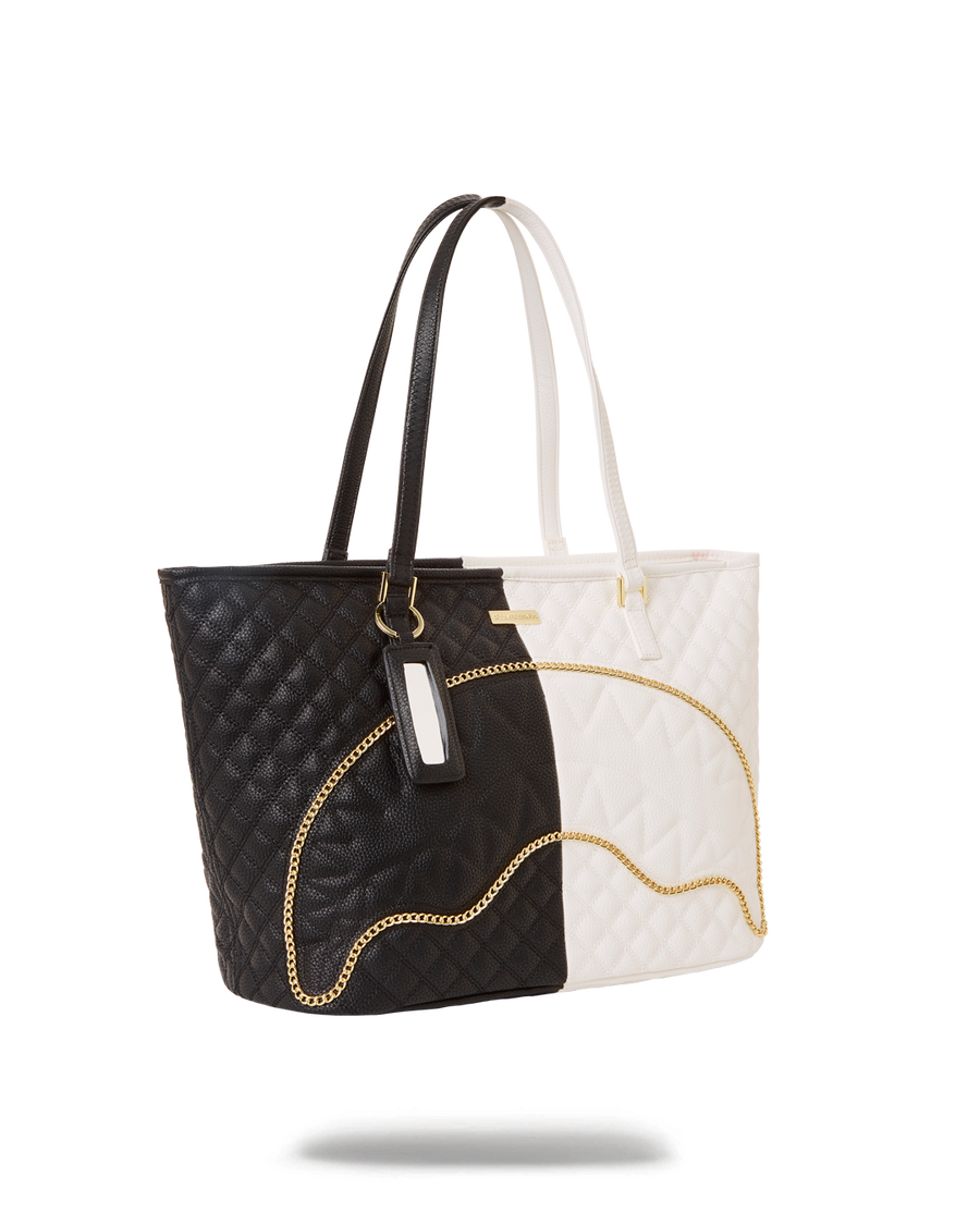 SPRAYGROUND® TOTE LEVELED UP SPLIT QUILT SHARK TOTE