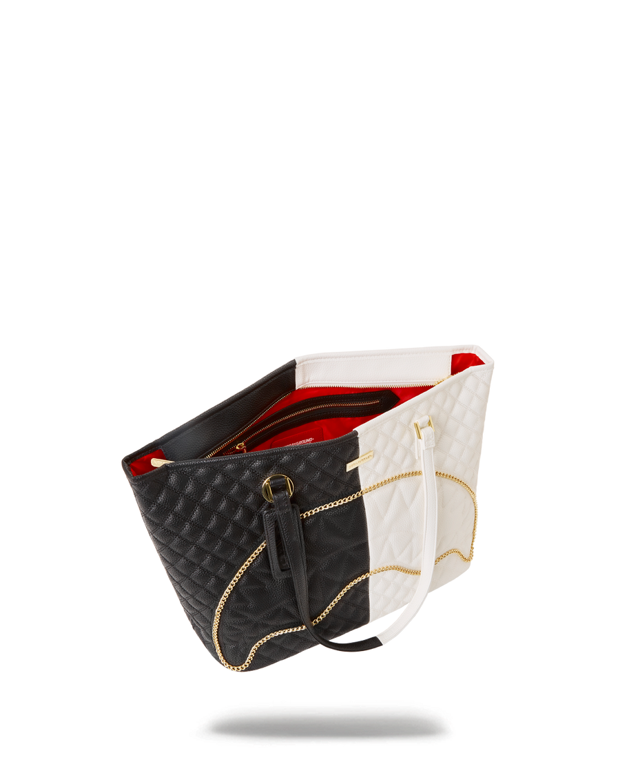 SPRAYGROUND® TOTE LEVELED UP SPLIT QUILT SHARK TOTE