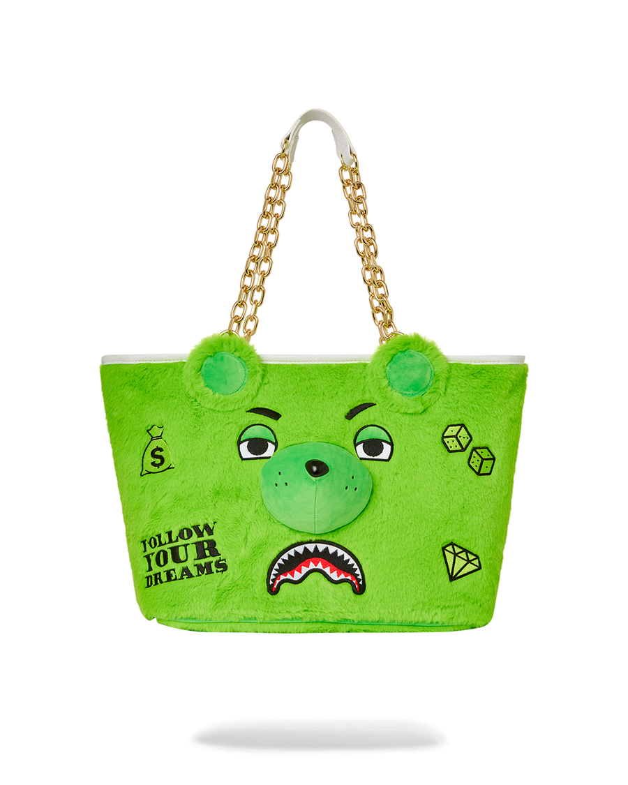 SPRAYGROUND® TOTE PLUSH MONEYBEAR TOTE (GREEN)