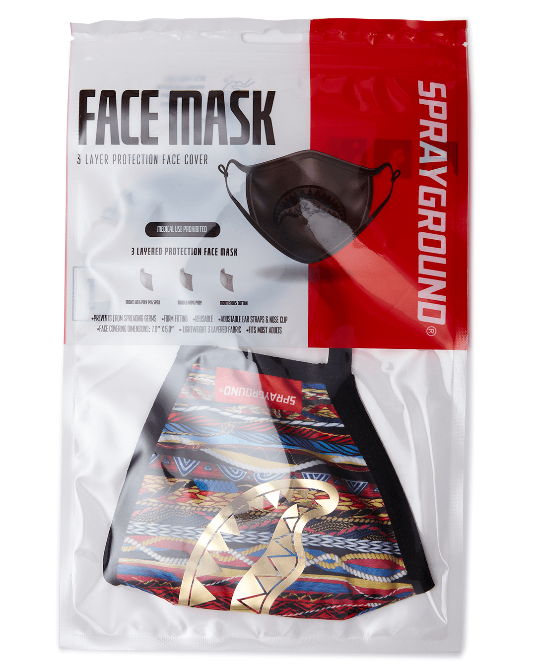 SPRAYGROUND® FASHION MASK 1994 GOLD METALLIC SHARK POLYESTER FACE MASK