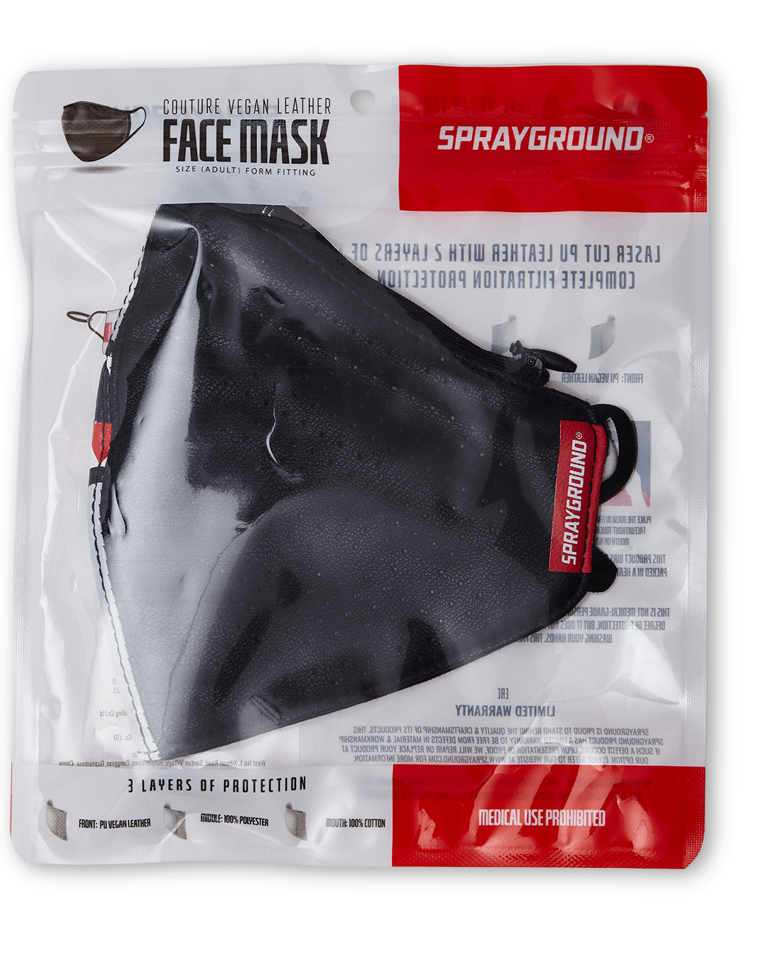 SPRAYGROUND® FASHION MASK DAMAGE CONTROL STASH POCKET VEGAN LEATHER FACE MASK