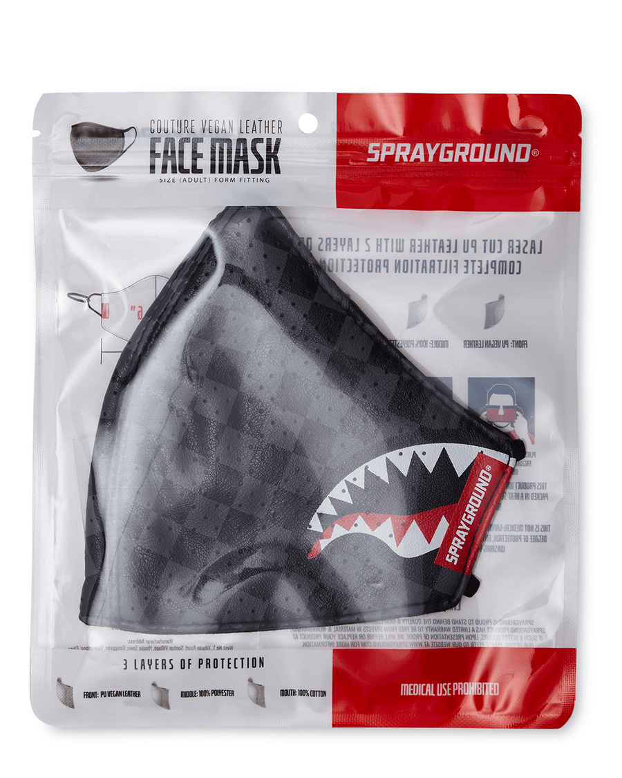 SPRAYGROUND® FASHION MASK SHARKS IN PARIS (GRAY) VEGAN LEATHER FACE MASK