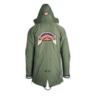 SPRAYGROUND® APPAREL GREEN ARMY PATCHES LONG PARKA HOODY MENS (SIZE SMALL)
